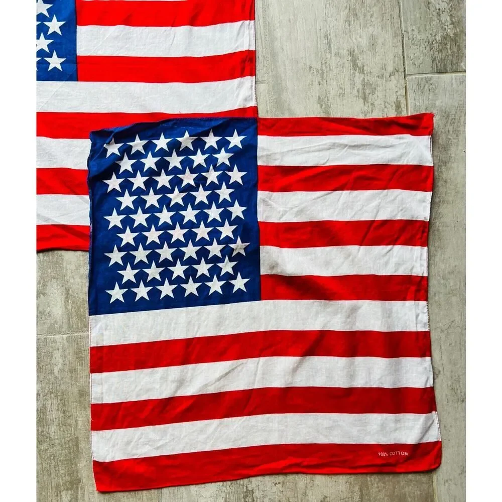 Set Lot of 3 Lightweight American Flag Bandana Scarf Headband Handkerchiefs NEW